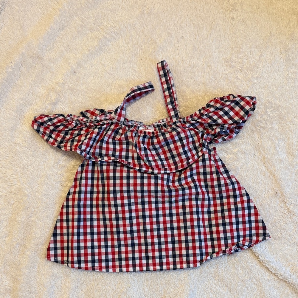 Plaid Off-Shoulder Kids Top